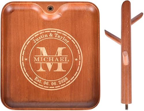 Miniatura 2 de Cuenco para llaves de madera personalizado para mesa de entrada, organizador de bandeja de valet de madera grabada personalizada con 3 estantes para