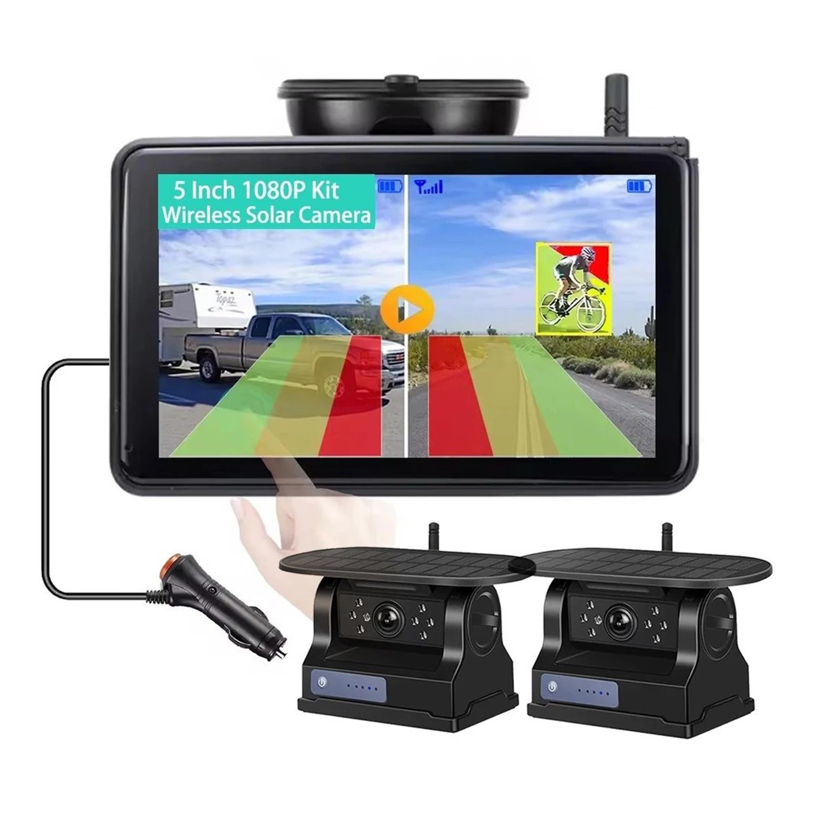 Telecamera Backup Wireless Con Ricarica Solare Magnetica Wifi Con Registratore DVR Da 5 Pollici Allarme Punto Cieco BSD Per Camion Rimorchio Telecamera Retromarcia