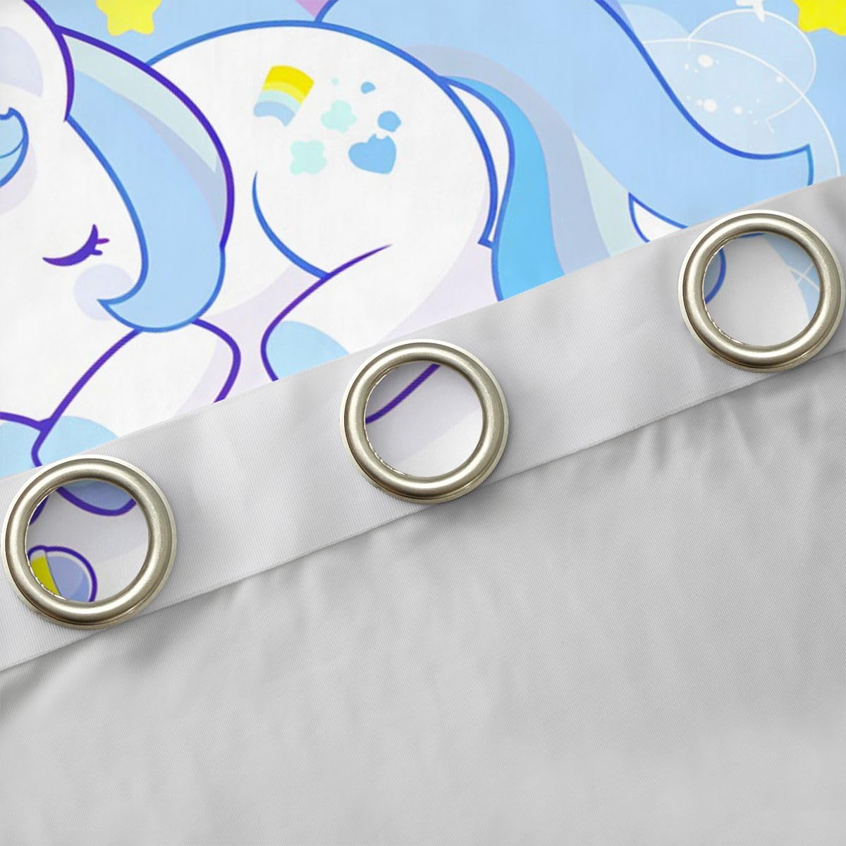 Beau rideau de fenêtre licorne pour chambre à coucher, taille L étoile jaune blanc scintillant nuage arc-en-ciel sucettes impression ombre décoration de la maison cheval bleu mignon rideaux de fenêtre