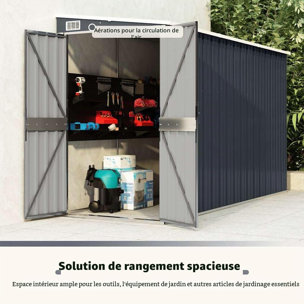 Solivagant Abri de Jardin Mural Anthracite 118x288x178 cm Acier,(40.02 KG)
