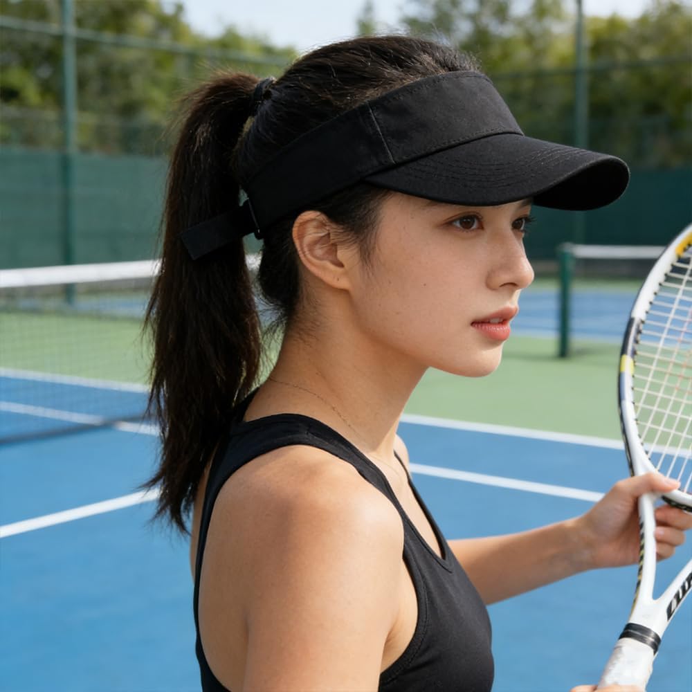 2 Pieces Sport Sun Visor Adjustable Cotton Ball Hats Athletic Sun Caps for Men Women Golf Baseball Tennis Outdoor Activities, Black and White