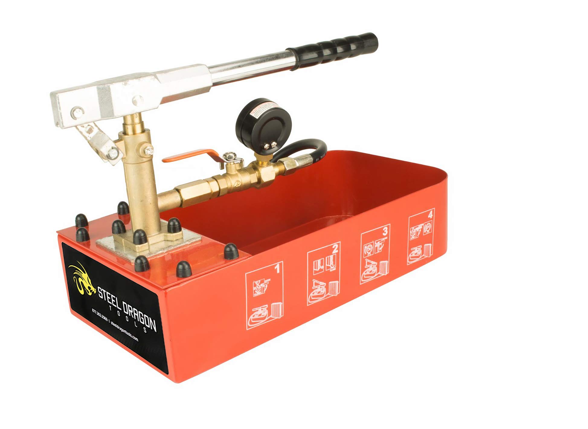 Steel Dragon Tools RP-30 Hydraulic Manual Pressure Test Pump 726 PSI 2 Gallon Tank 1/4" & 1/2" Connection
