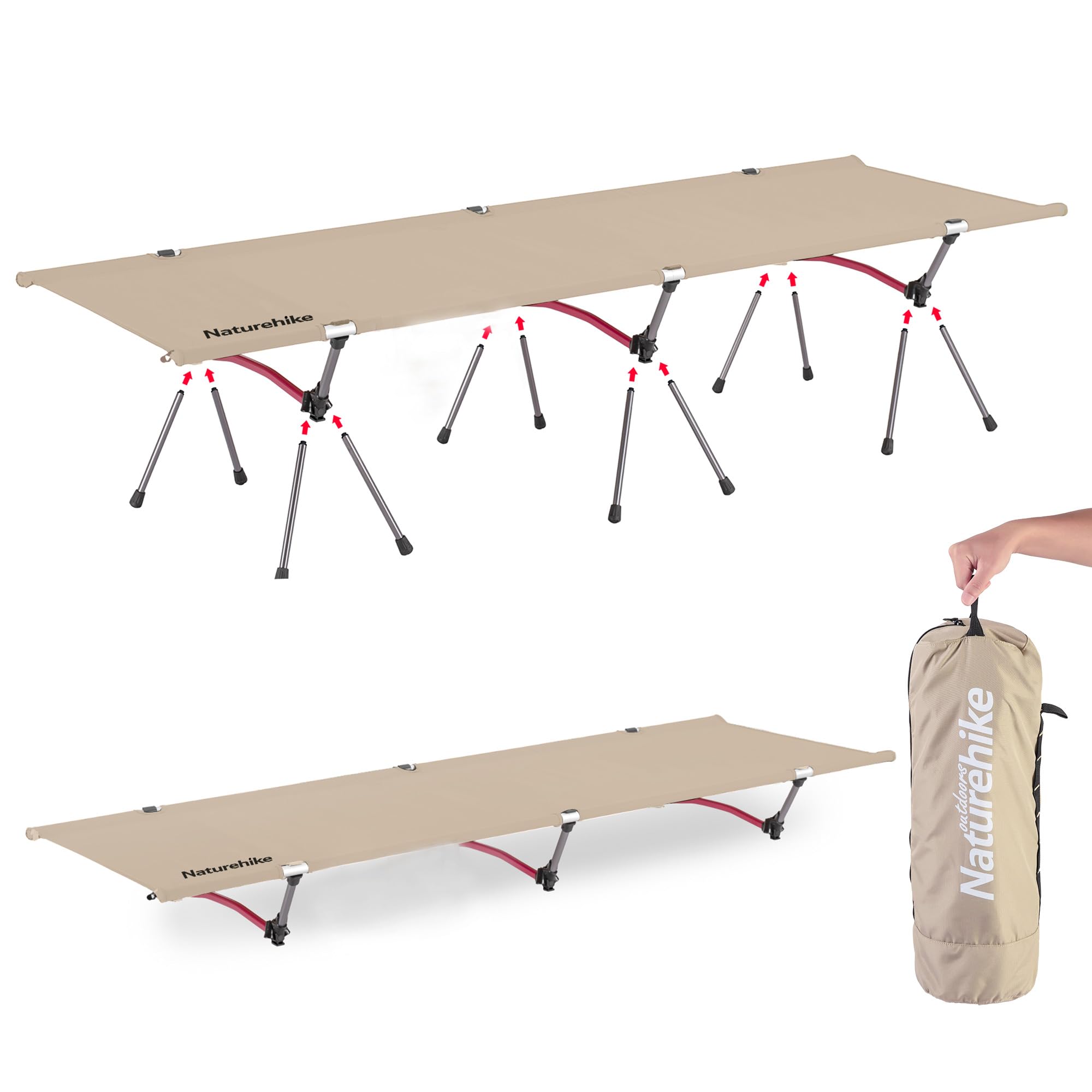 Naturehike - Cama de camping ultraligera, capacidad de carga de 150 kg, altura ajustable, plegable, portátil, ideal para camping, oficina o uso de invitados