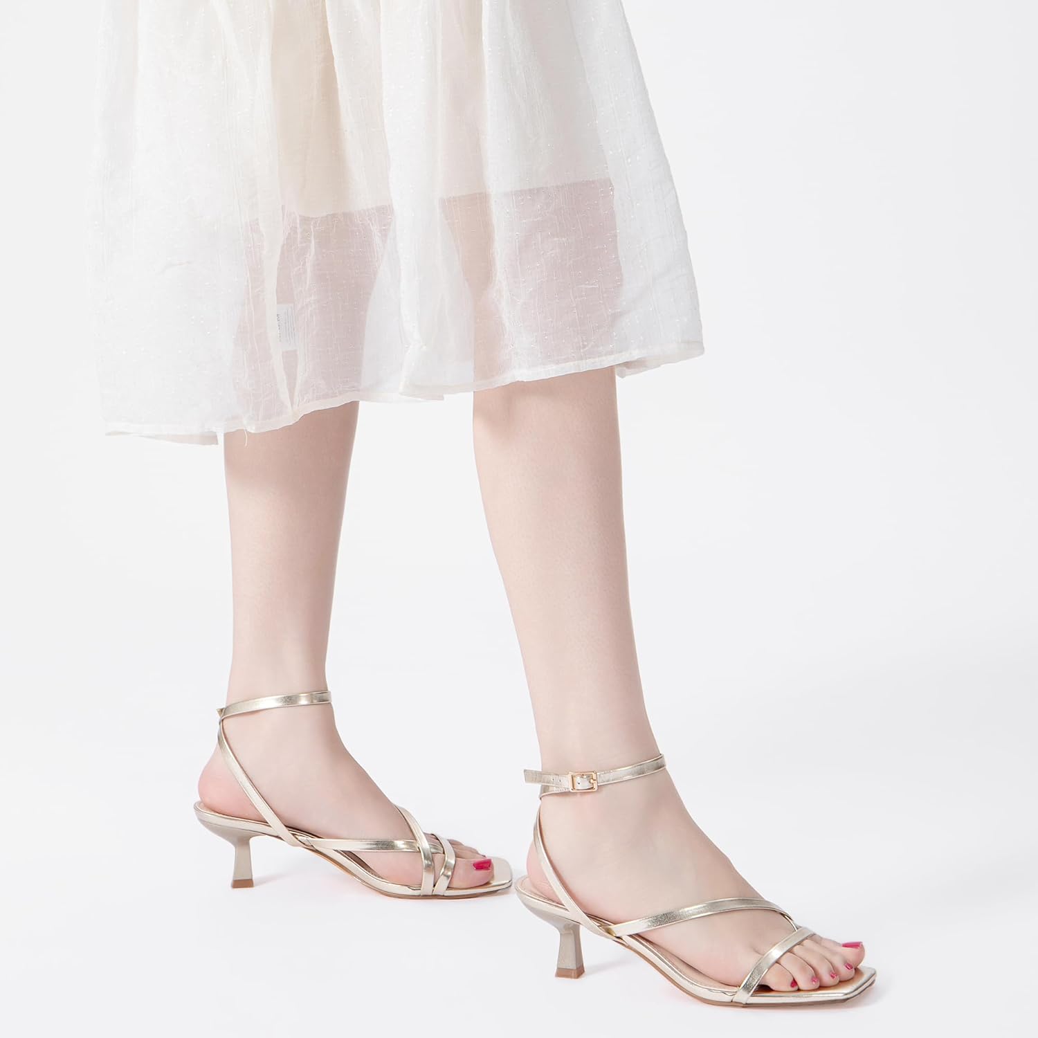 Kitten Heels for Women Low Strappy Lace Up Heels Square Toe Thong Ankle Strap Heels Fashion Comfort Dress Shoes - Image 7