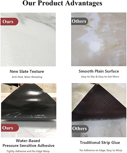 Miniatura 7 de Euventyles Azulejos de suelo autoadhesivos de 12 x 12 pulgadas, azulejos de piso antideslizantes para baño, suelo de mármol gris, 10 unidades