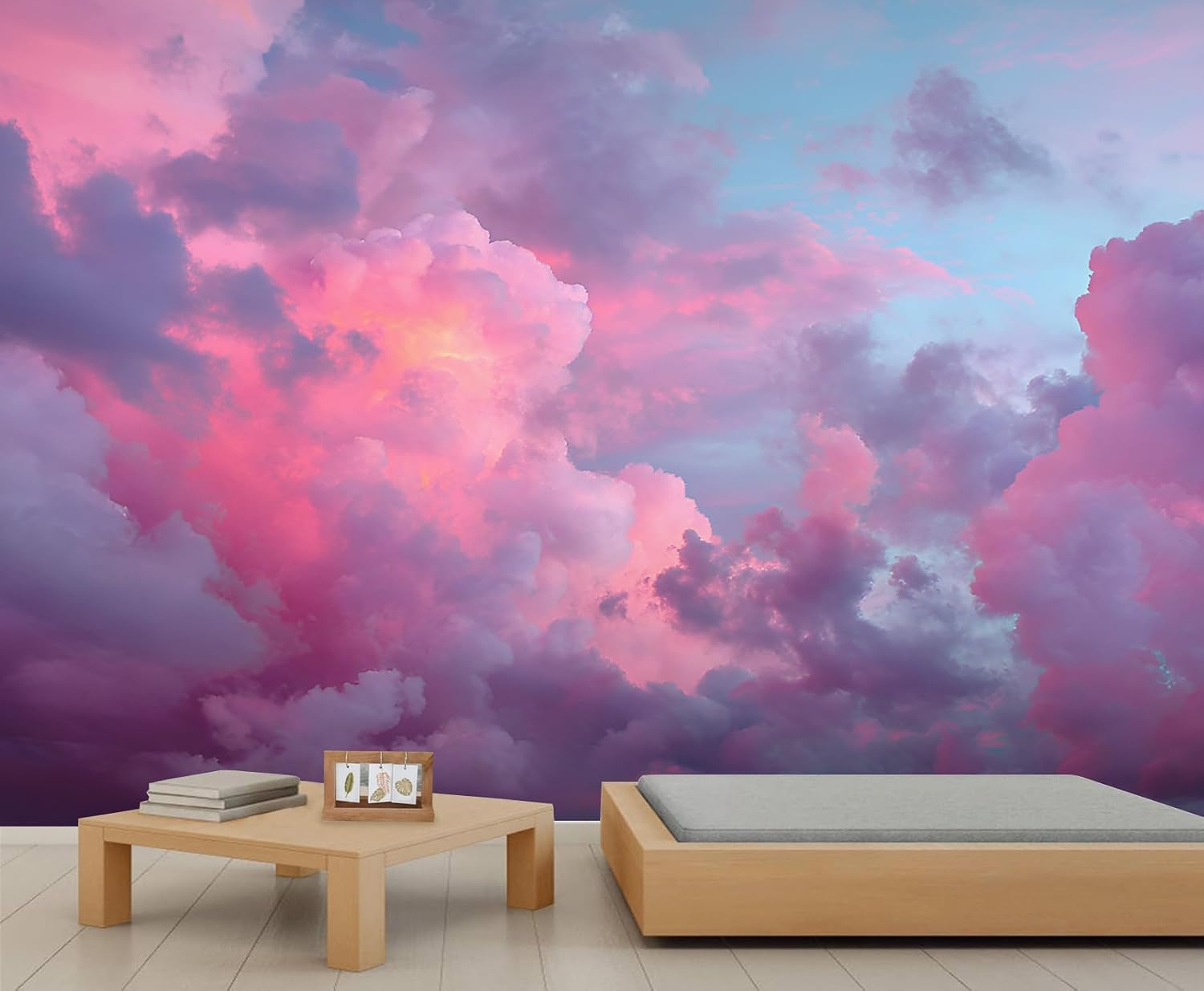 Pink Sky Wall Mural, Pink and Purple Cloud Wallpaper Mural, Romantic Sky Large Wallpaper, Dreamy Cloud 3D Mural for Ceiling Kids Room Bedroom Wall Decor (Not Peel and Stick) - 59" W x39.4 H