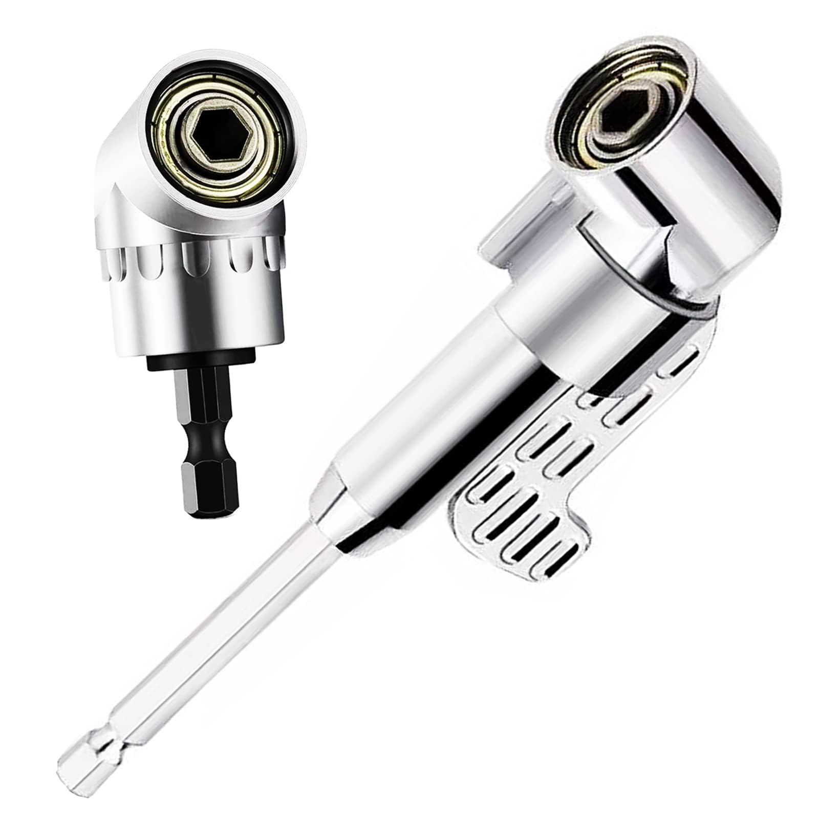 X spring Right Angle Drill Adapter, 2PCS 105 Degree 1/4 Inch Right Angle Drill Adapter, High-Carbon Steel Right Angle Screwdriver Hex Shank Magnetic Socket Holder for Power Drill Attachment