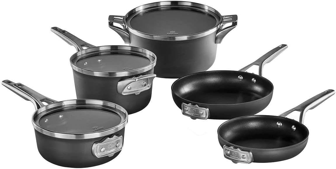 Calphalon Premier Hard Anodized Nonstick Space Saving Cookware | Stackable | Set of 8 | 5 Vessels & 3 Lids Thumbnail
