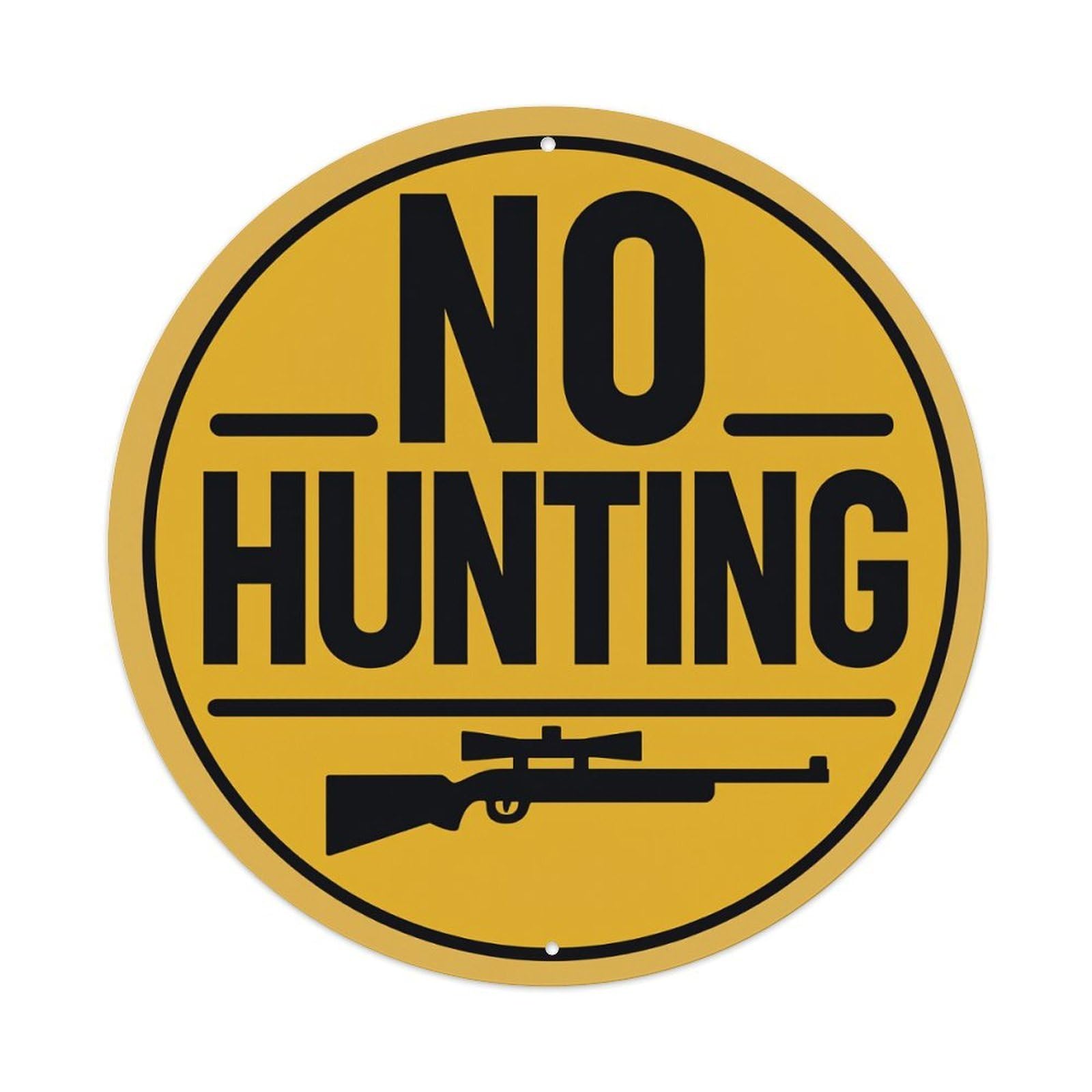 Wmlzdnwr Vintage No Hunting Sign With Rifle Icon Round Tin Sign,Retro Wall Art,Metal Poster For Home, Bar, Garage, Cafe, Rustic Indoor & Outdoor Decor, 8X8 Inches