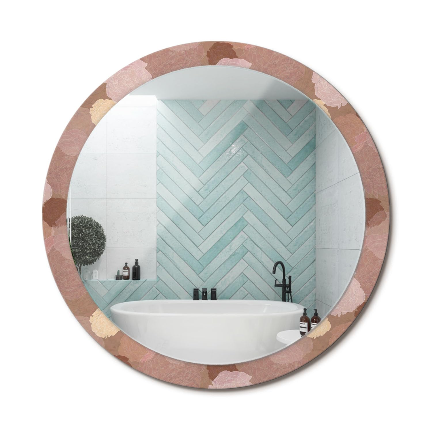 Miroir mural rond design roses pour illuminer un salon chic ou une entrée contemporaine