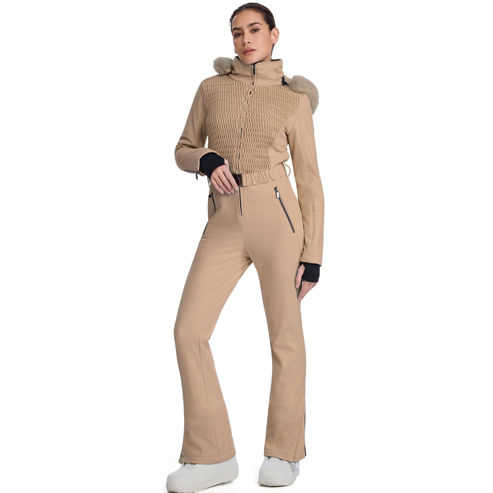 HOTIAN Traje de esquí de una pieza para mujer, impermeable, resistente al viento, traje de nieve para mujer, traje de invierno, cálido, snowboard, con capucha
