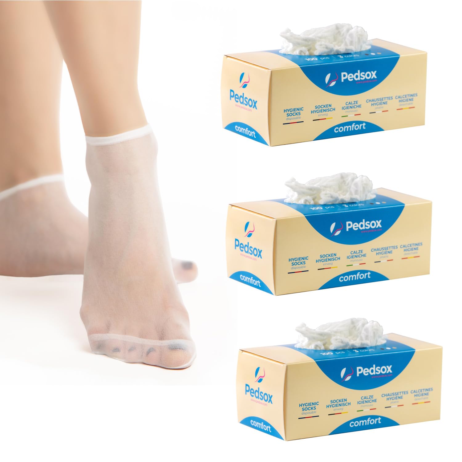 Calze Igieniche Monouso per Prova Calzature 3 Scatole da 100 Pezzi Linea Comfort