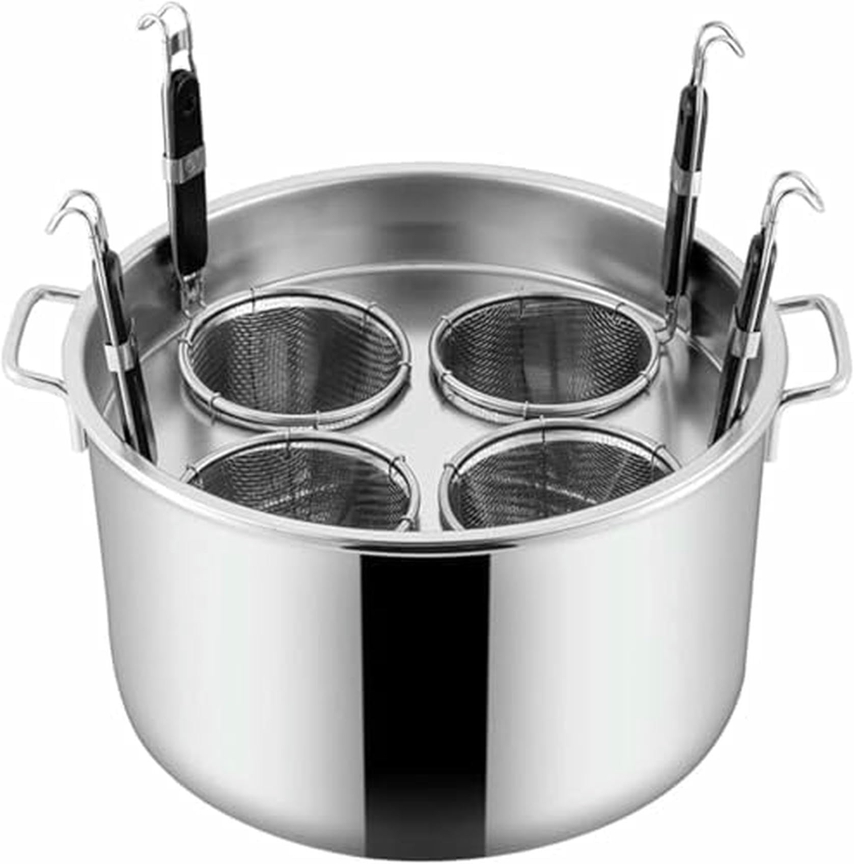 Pentola per zuppa Multifunzionale con colino, utensile per Cucinare la Pasta con cestelli per colino, pentole per Pasta 3/4/5 Fori in Acciaio Inox, pentola per cuocere la Pasta con cestello~/