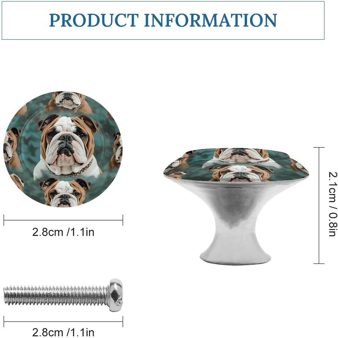 2 Pack Funny English Bulldog Cabinet Knobs Round Drawer Pulls image 2