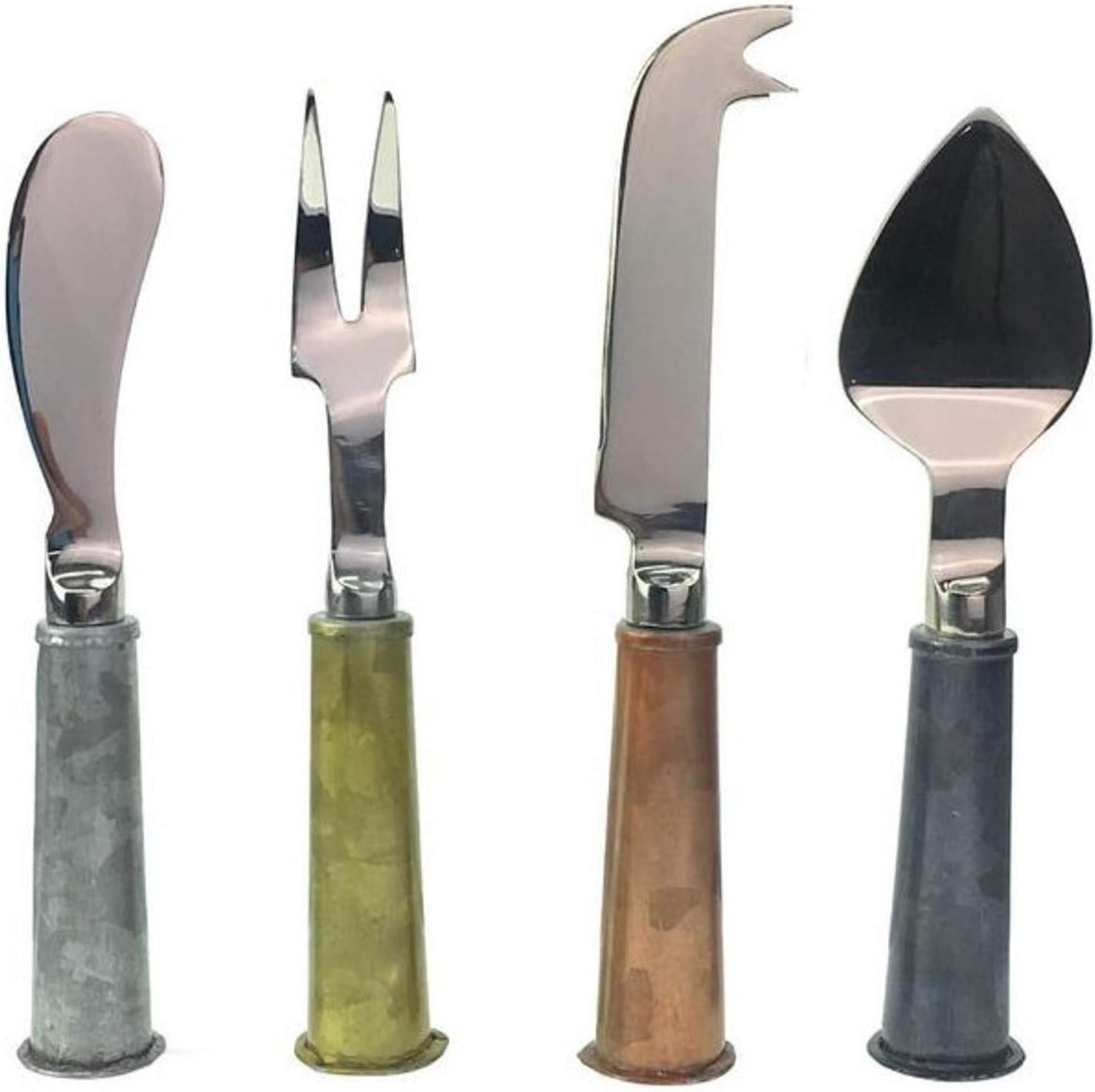 Galrose Cheese Knife Set Premium Quality - Galvanized Iron Handle Stainless Steel Blade Rustic 4 Piece Cheese Knives or Charcuterie Utensils Set for Hosting. Gift for 6th Iron Wedding Anniversary