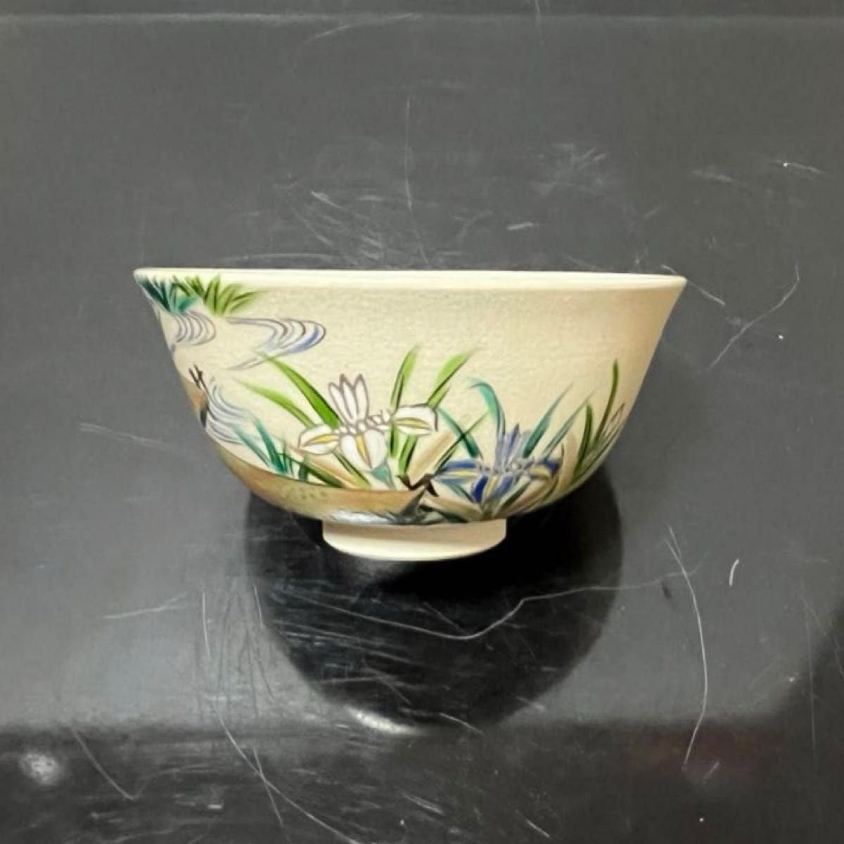 色絵 「八ツ橋」山本蓼 仁清 抹茶碗 茶道具 共箱(82X) 色絵 「八ツ橋」山本蓼 仁清 抹茶碗 茶道具 共箱(82X) カテゴリー