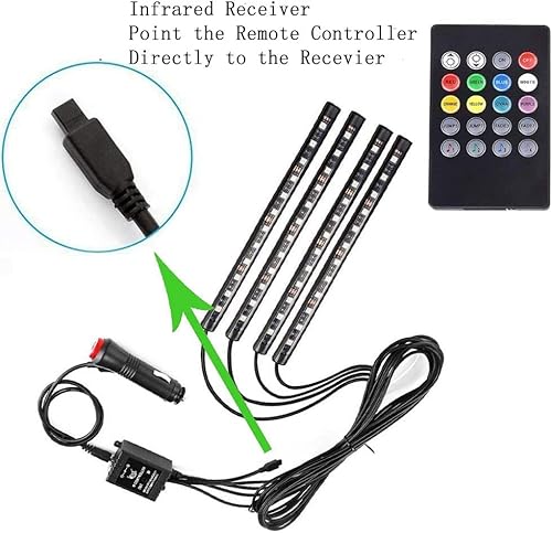 Car Led Strip Light,Uniwit 4 Pieces Dc 12V 72 Led Multicolor Car Interior Music Light Led Underdash Lighting Kit With Sound Active Function And Wireless Remote Control Including Car Charger #TOP3