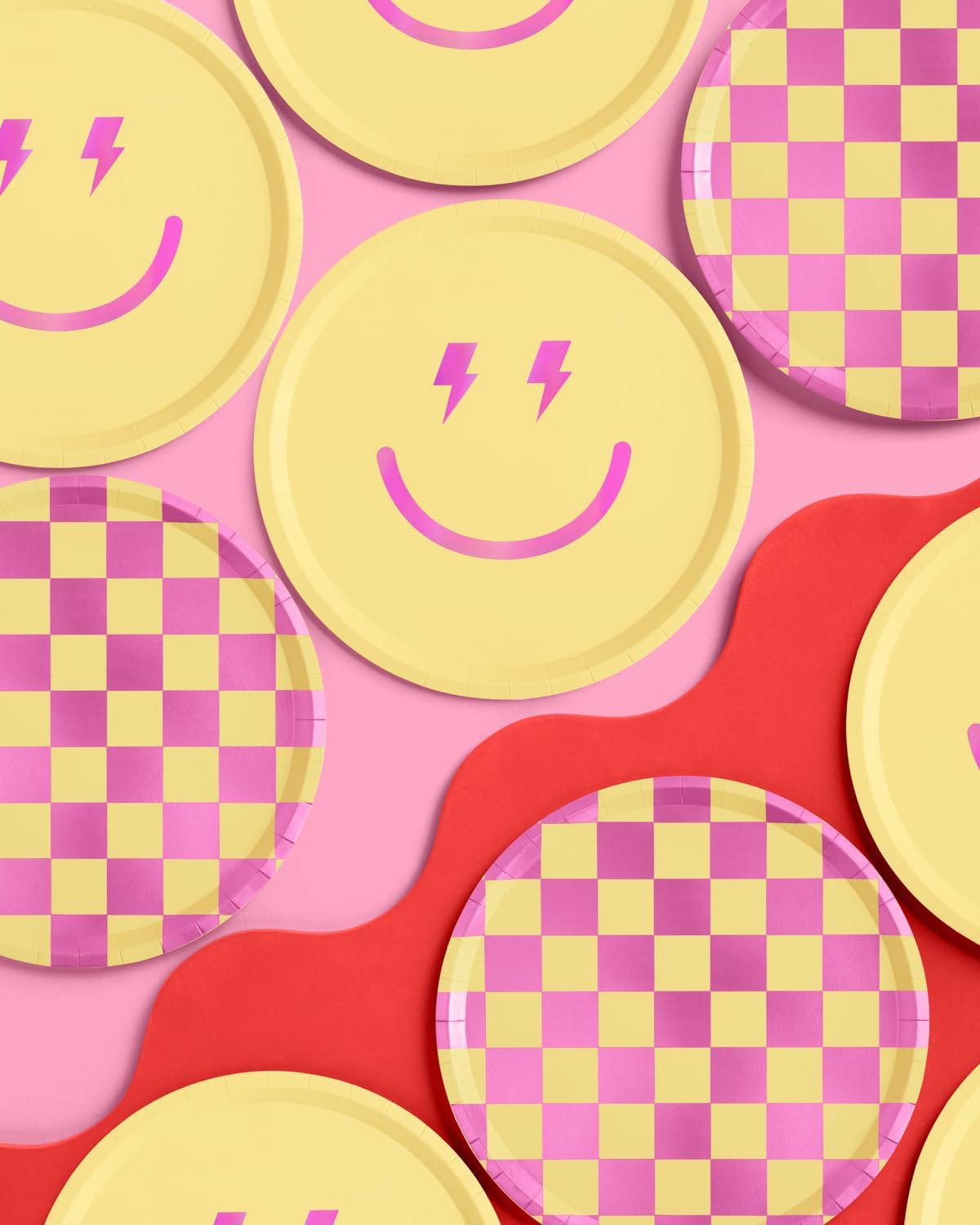 xo, Fetti Preppy Smiley Birthday Party Plates - 25 pk, 9" | Cute Supplies, Decorations, Groovy