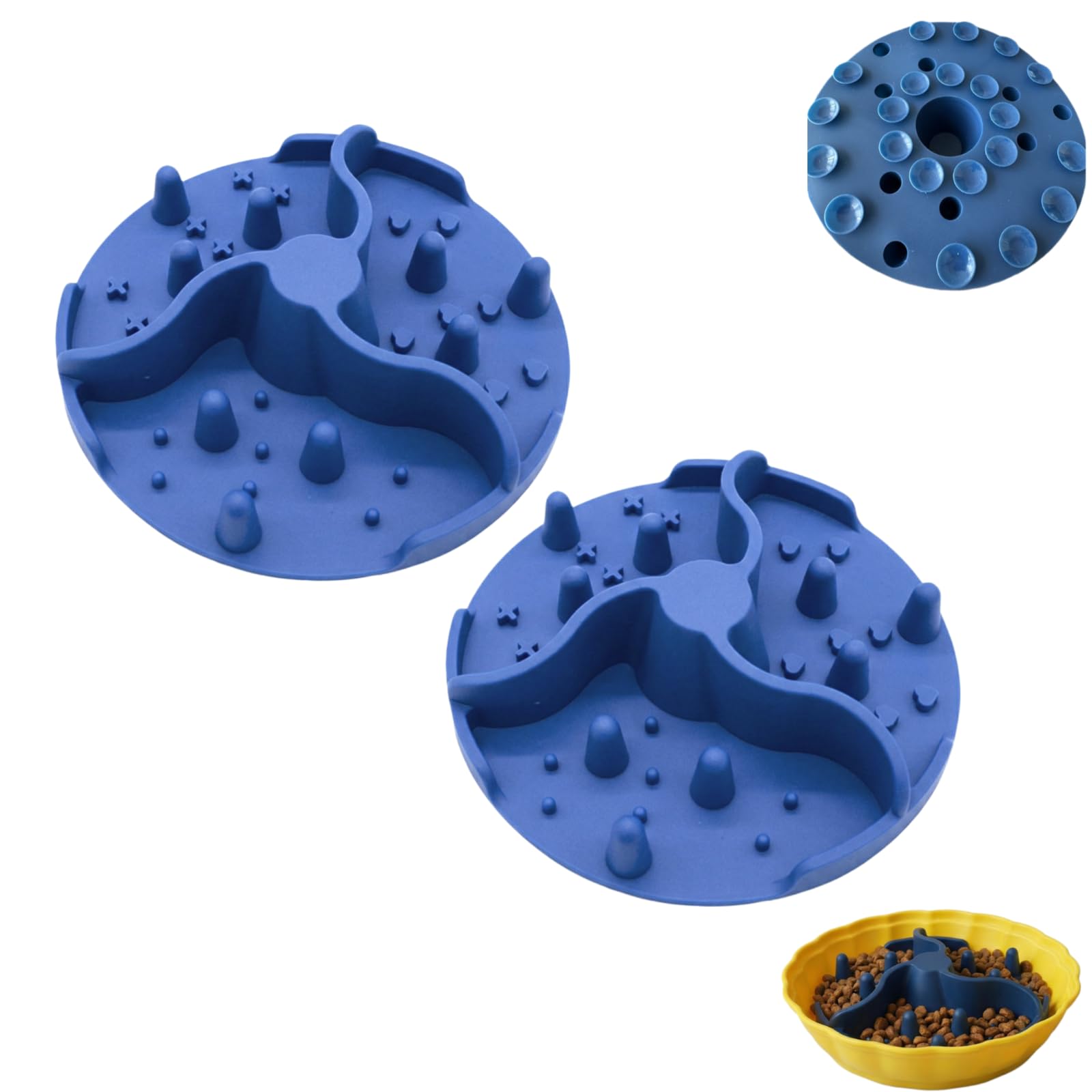 QLK Slow Feeder Insert for Dog Bowl, 2PCS Silicone Dog Lick Bowl Slow Feeder, Adjustable Dog Bowl Slow Feeder Mat with Strong Suction Cups, Trimmable Anti-Bloat Insert for Wet Dry Food