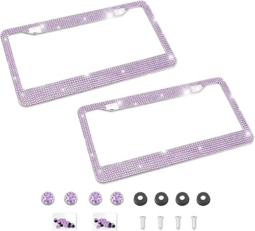 Miniatura 24 de Marco de matrícula de coche brillante, marco de matrícula de acero inoxidable con cristales hecho a mano, brillante, duradero, ajuste universal