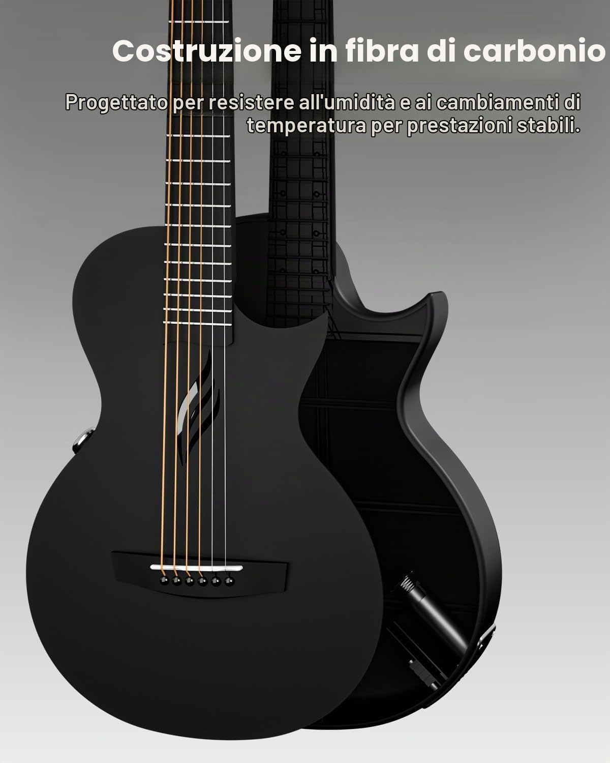 Enya Chitarra Acustica Elettrica Set - Nero 35" Nova Go SP1 Chitarra per Principianti in Fibra di Carbonio con Smart AcousticPlus Pickup Cavo di Ricarica Cavo Audio Borsa Gig per Bambini Adulti