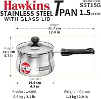 Vista 3 de Hawkins Tpan de acero inoxidable de 1.5L con tapa de cristal