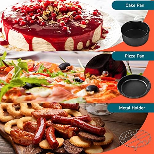 6Pcs Air Fryer Accessories for Ninja Dual Air Fryer, Multi-Layer Dehydrator Rack with 4 Barbecue Sticks, Cake Pan, Pizza Pan, Silicone Mat Double Air Fryer Rack for Double Basket Air Fryers (8 inch)