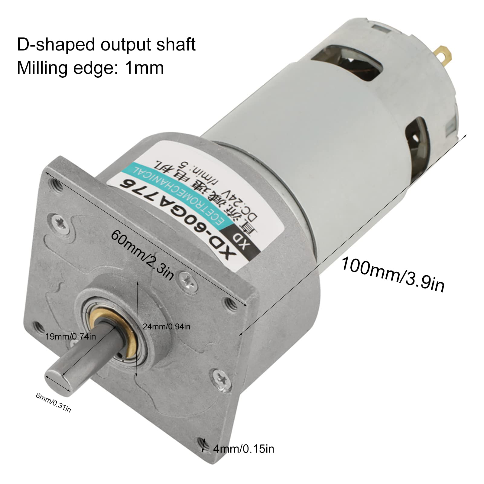 Gear Motor, DC12V/24V 35W Mini DC Gear Motor Metal Speed adjust Large torsion Motor CW/CCW(24V 5rpm)