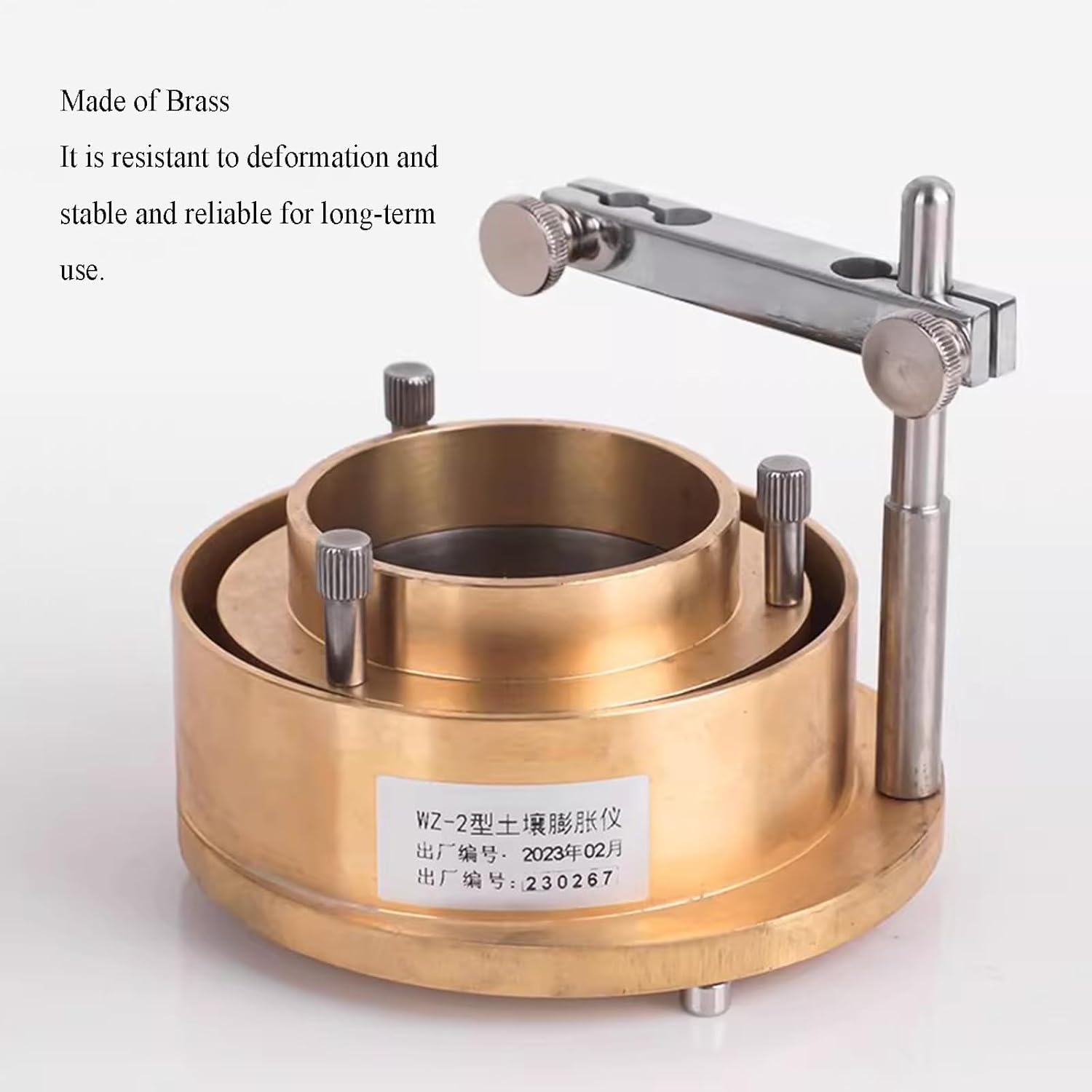 Probador de tasa de hinchazón del suelo con taza de medición de latón, aparato de prueba de expansión de suelo desmontable para aplicaciones de laboratorio y análisis geotécnico del suelo, herramienta