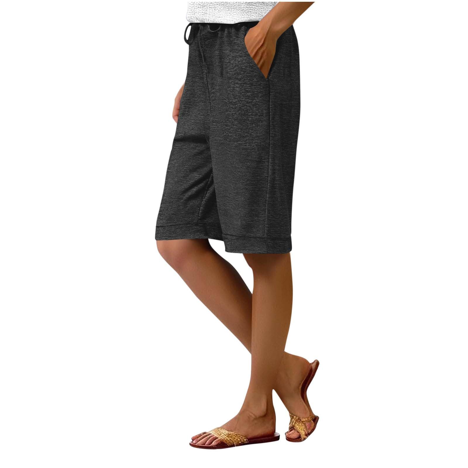 hlysgo Bermuda Shorts for Women Knee Length High Waisted Casual Long Shorts 2025 Summer Workout Short Pants with Pockets