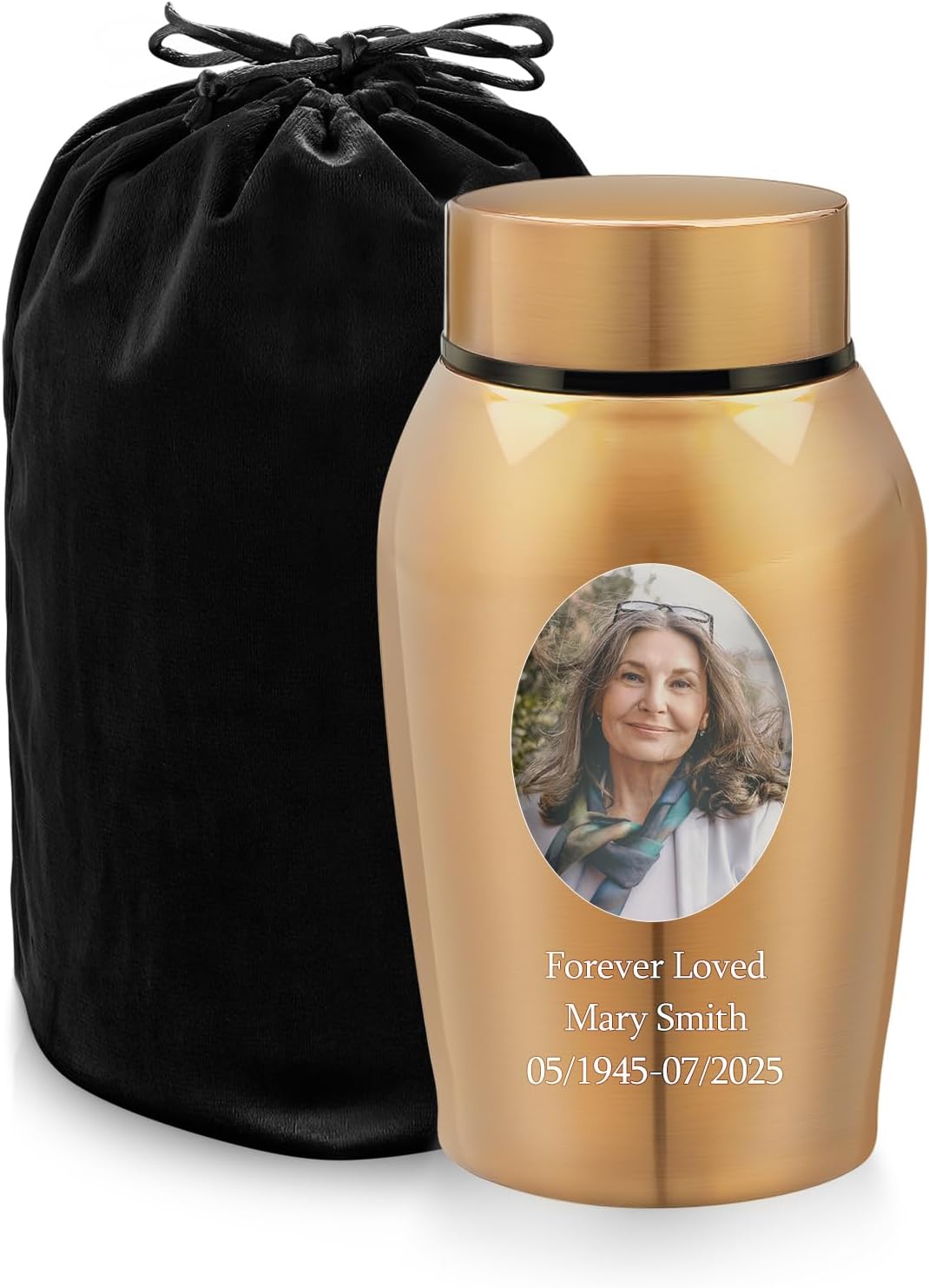 Photo Custom Small Urn for Ashes Photo Personalized Mini Urn for Human Ashes Stainless Steel Cremation Keepsake-Matt Black