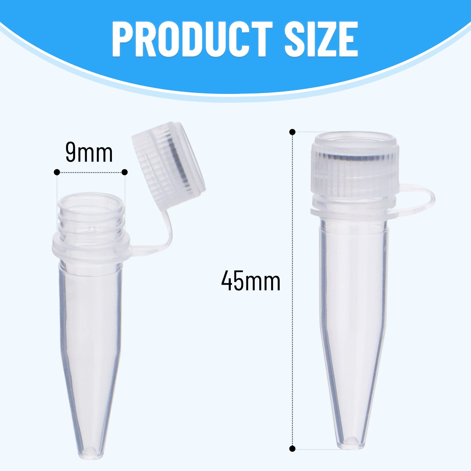 Microtube à centrifuger de laboratoire 1,5ml 500pcs Tubes à centrifuger avec bouchon à visser Transparent pour laboratoire Tubes à réaction échantillon Plastique Tubes à essai
