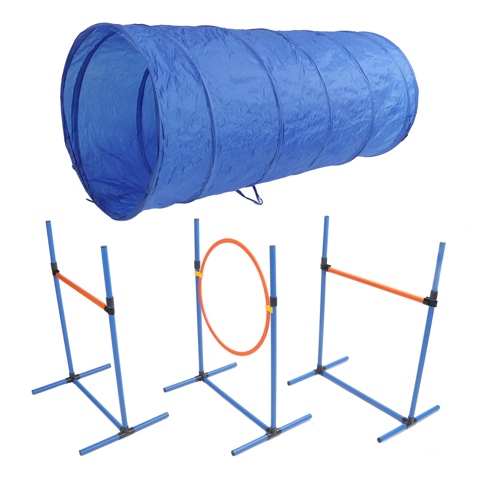 Hunde-Agility-Trainingsausrüstung, zusammenklappbarer Tunnel und Sprungringstangen, hochwertige ABS- und Polyesterfaser, für den Hof- und Außenbereich, 61 x 61 x 145 cm großer