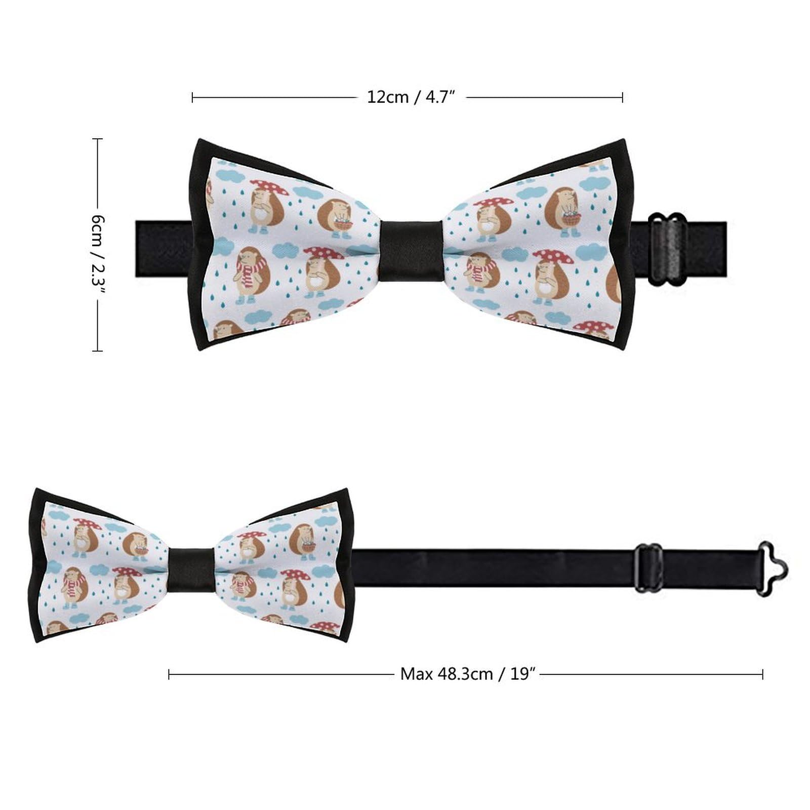 GoasNei Cute Hedgehog And Mushroom Pattern Bow Tie for Men Adjustable Necktie Funny Tie Neck Ties for Weddings Party