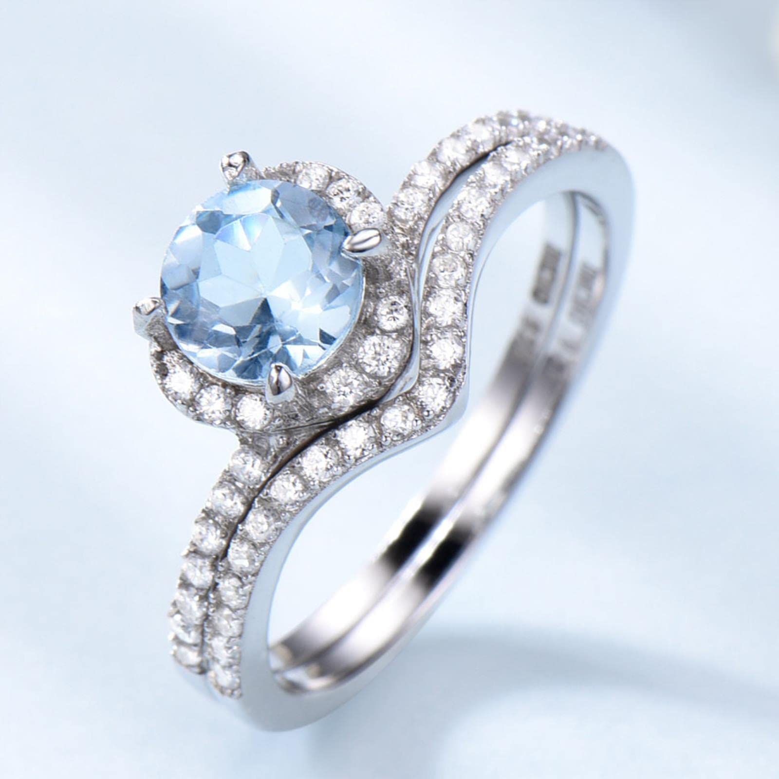 Solide 925 Sterling Silber Ringe Himmelblauer Topas Bunte Edelsteine Doppelringe Für Frauen Jubiläumsgeschenk Edlen Schmuck