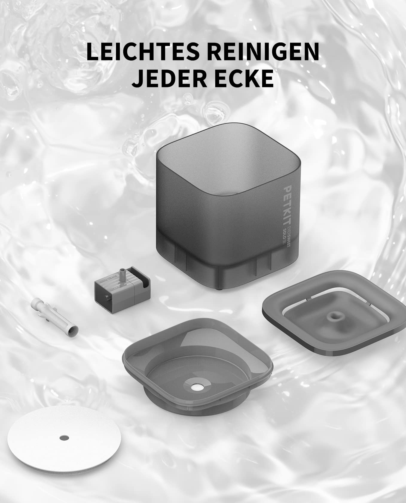 PETKIT CYBERTAIL Katzen Trinkbrunnen, Hundewasserspender,1,85L Katzen Hunde Wasserbrunnen,LED-Licht,25dB Extrem Leiser,Schnurgebundener Wasserspender, Schnurlose Wasserpumpe,Grau
