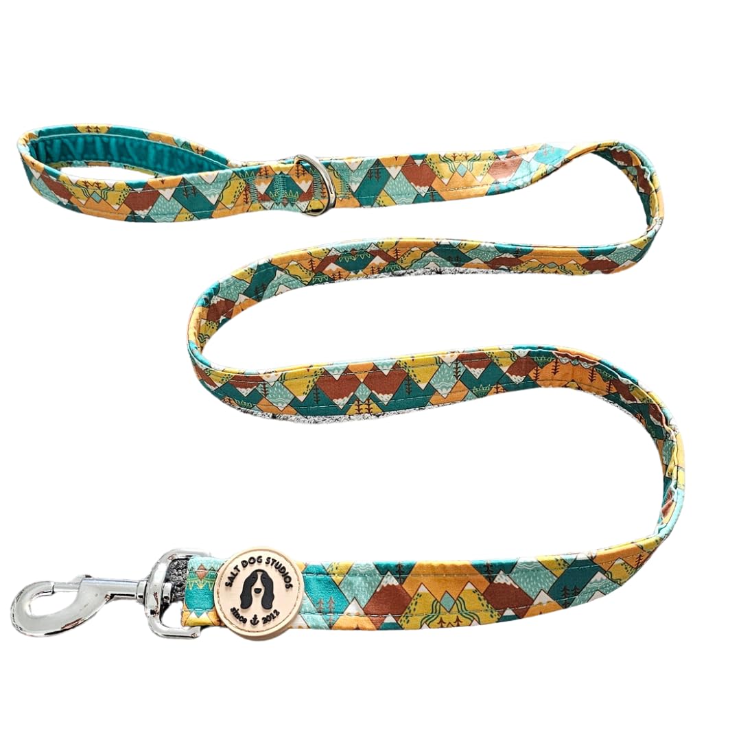 Adventure Dog Lead –Soft Velvet Handle Dog Lead for Small, Medium, & Large Dogs – by Salt Dog Studios (Mountain Range, 1")