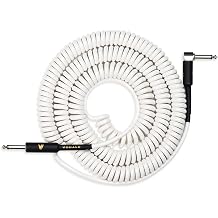 Coil Guitar Cable 32 Feet/10M Instrument Coiled Curly Cord for Guitar Bass 1/4" Right Angle to Straight White 10M