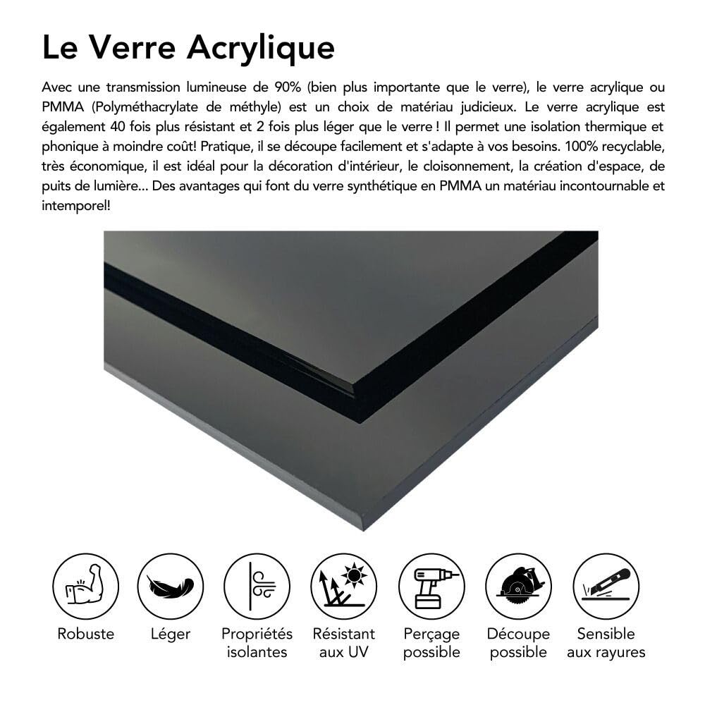 Signalétique.biz France - Plaque Acrylique Couleur 3mm. Plaque De Plastique Couleur. Verre Acrylique Couleur 60x80 cm. Feuille Acrylique Noir