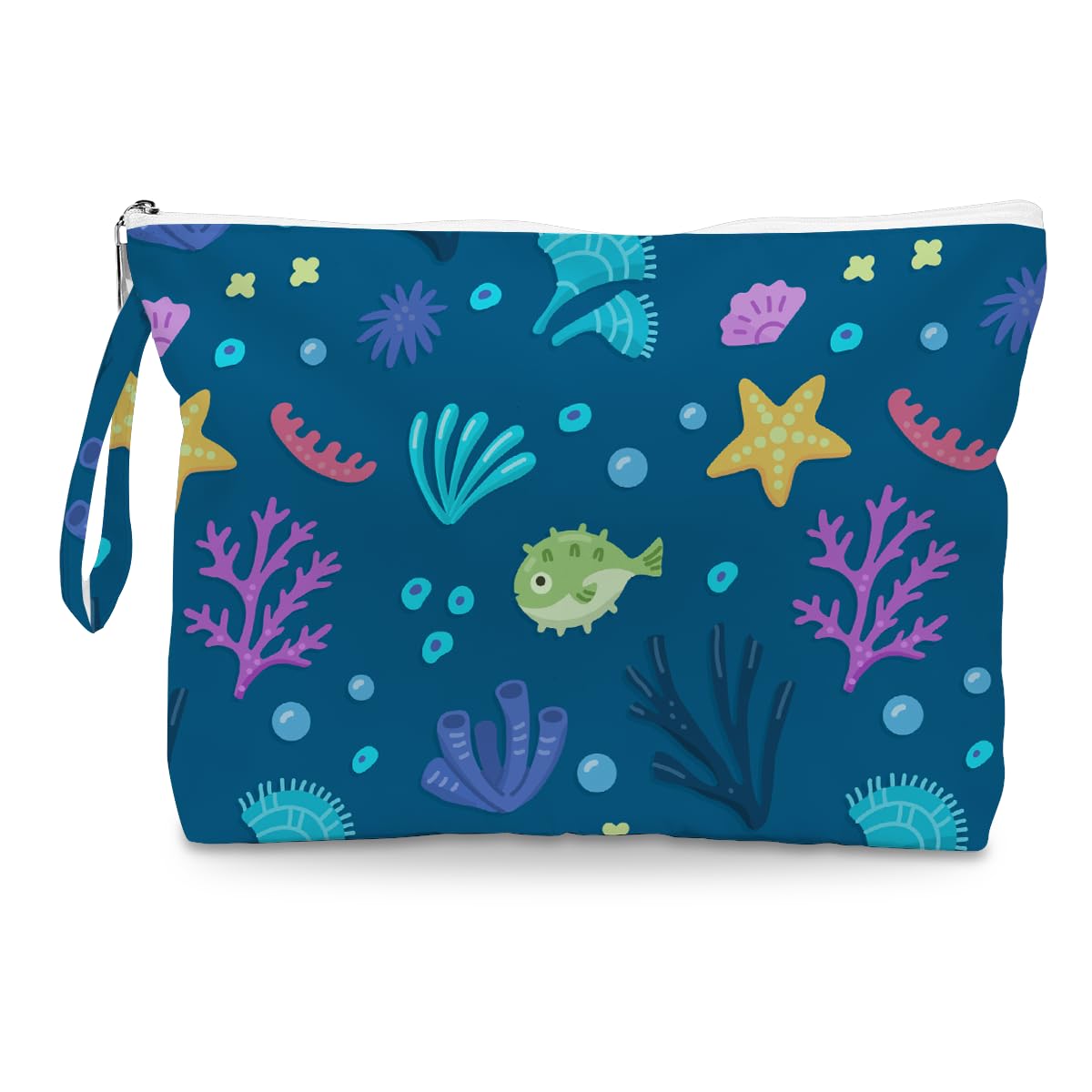 Fokongna Wet Bag, Small Portable Waterproof Multi-Functional Organizer for Women, Ideal for Daily, Beach & Travel,Blue Colorful Coral Reef