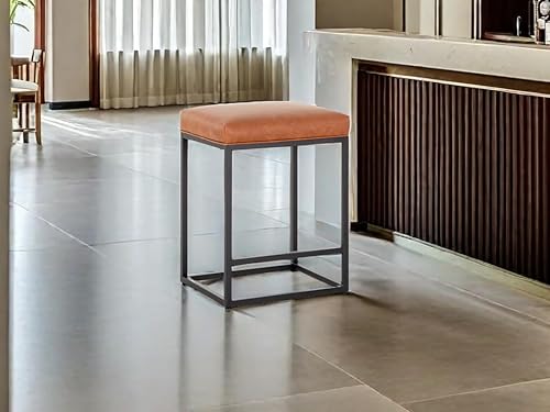 Miniatura 59 de Juego de 4 taburetes de bar marrones para encimera de cocina, taburetes de bar modernos sin espalda de 24 pulgadas, taburetes de bar industriales