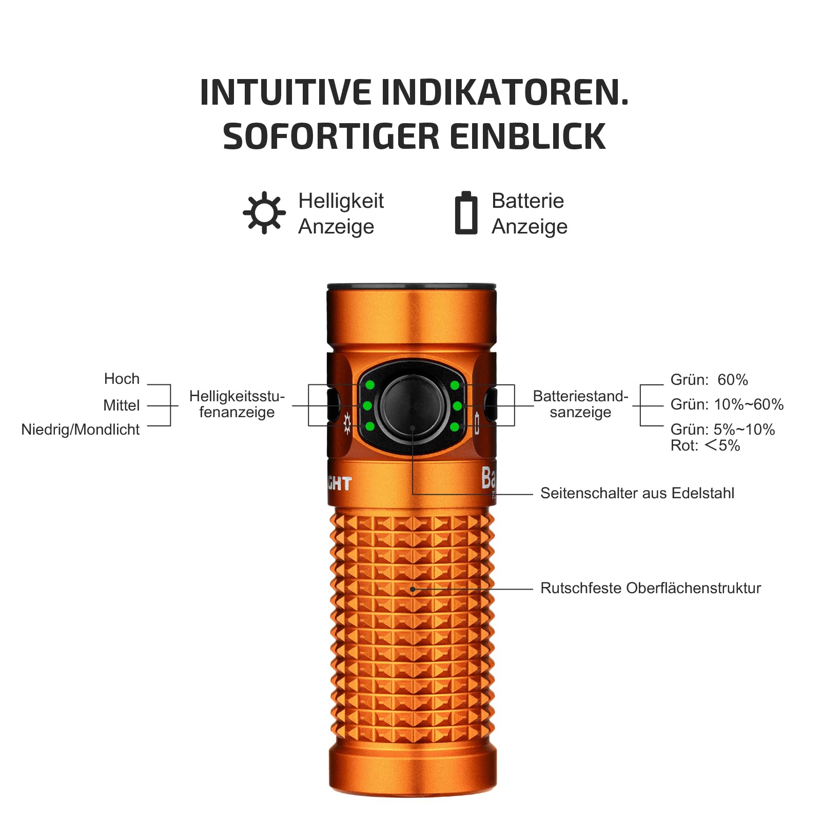 Handlampe IPX8 Wasserdicht OLIGHT Baton 4 Mini LED Taschenlampe - Wiederaufladbar, 1300 Lumen, 170m Reichweite, IPX8, Grün Olight Baton Turbo