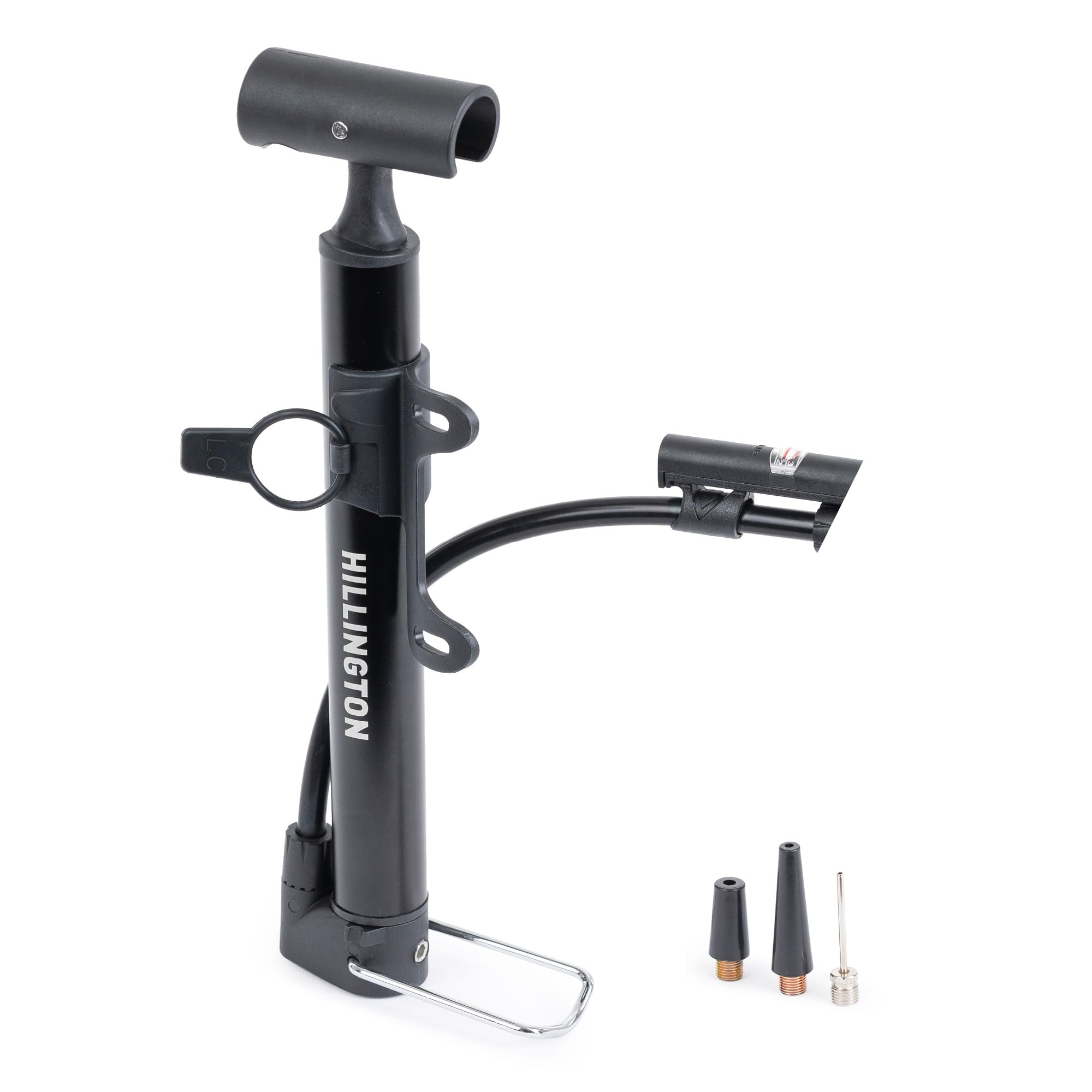 Hillington Hybrid Bicycle Pump - Dual Hand and Foot Air Portable Cycle Pump with Pressure Gauge for MTB, Road Bikes, Balls, Inflatables - Mini Bike Pump for all Bikes - Bracket & Accessories Included