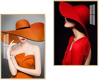 zhengchen Fashion Lady with Hat Sexy Beauty Wall Art Canvas Painting Modern Trendy Print Pictures Poster And Prints Living Room Home Decor 40x60cm / 15.7