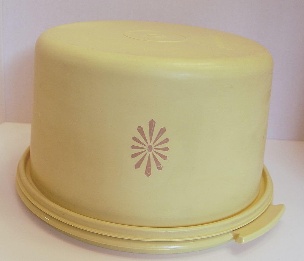Vintage Tupperware Harvest Gold Round Cake Taker 10.5 Inch Tray