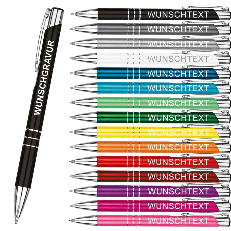 LOPREX 50 Stück Kugelschreiber mit Gravur personalisierte Kugelschreiber aus Metall mit Wunschtext Geschenk für Firmen Schulen & Hochzeiten 16 Farben & 15 Schriftarten Schwarz
