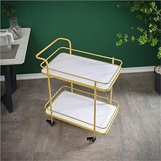 2-Tier Metal Frame Bar Carts, Utility Cart with Wheels and Handle, Portable Serving Cart for Home, Tea Cart for Living Room or Dinning Room(White)