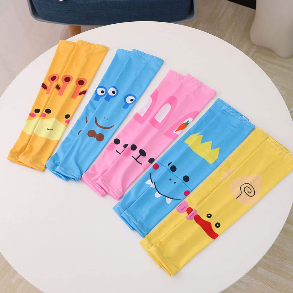 EXCEART 5 Pairs Kinder UV Schutz Arm Ärmeln Cartoon Gedruckt Kühlung Arm Strümpfe Seide Abdeckung für Outdoor Sport Wandern Laufen Radfahren Gemischt Muster