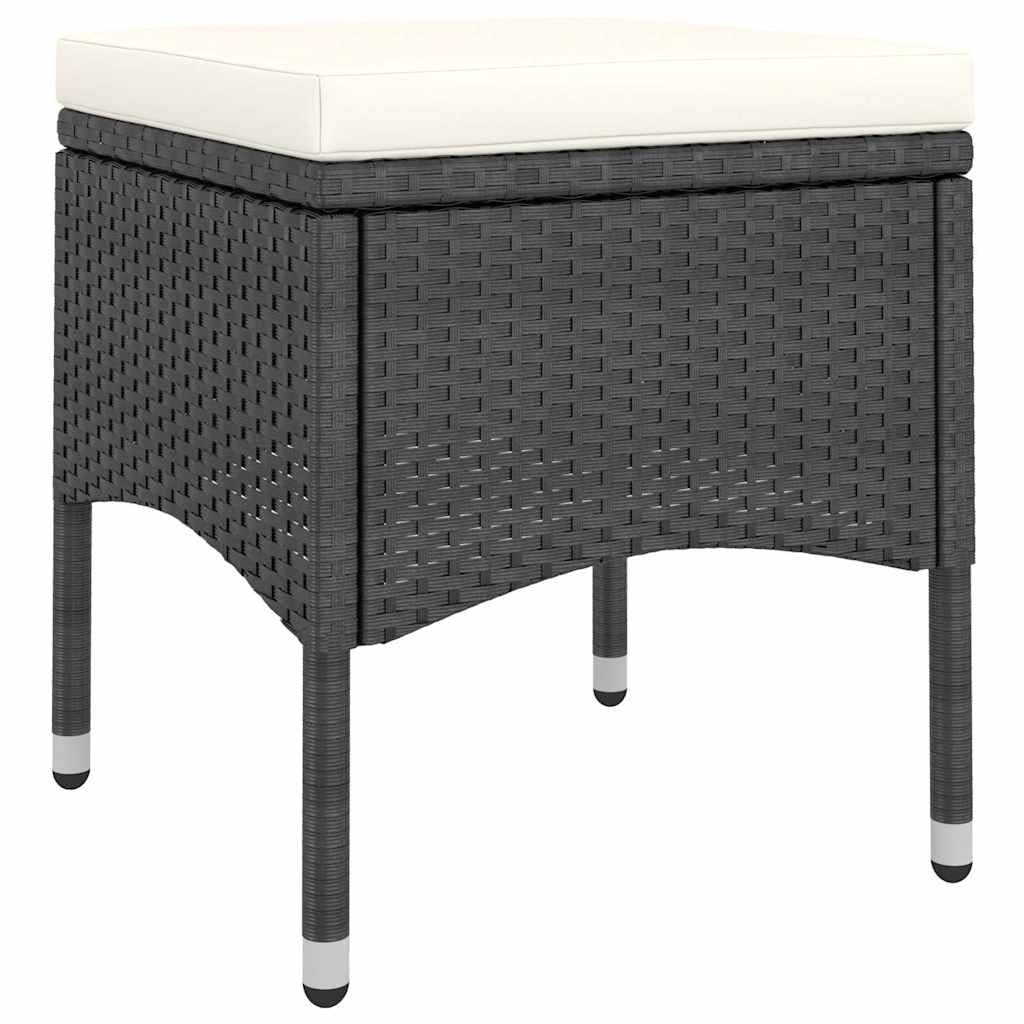 Set 4 Pezzi Sedie e Sgabelli da Giardino in Polyrattan Nero | Salotto da esterno con cuscini imbottiti per arredare il balcone o il terrazzo con eleganza e praticità.