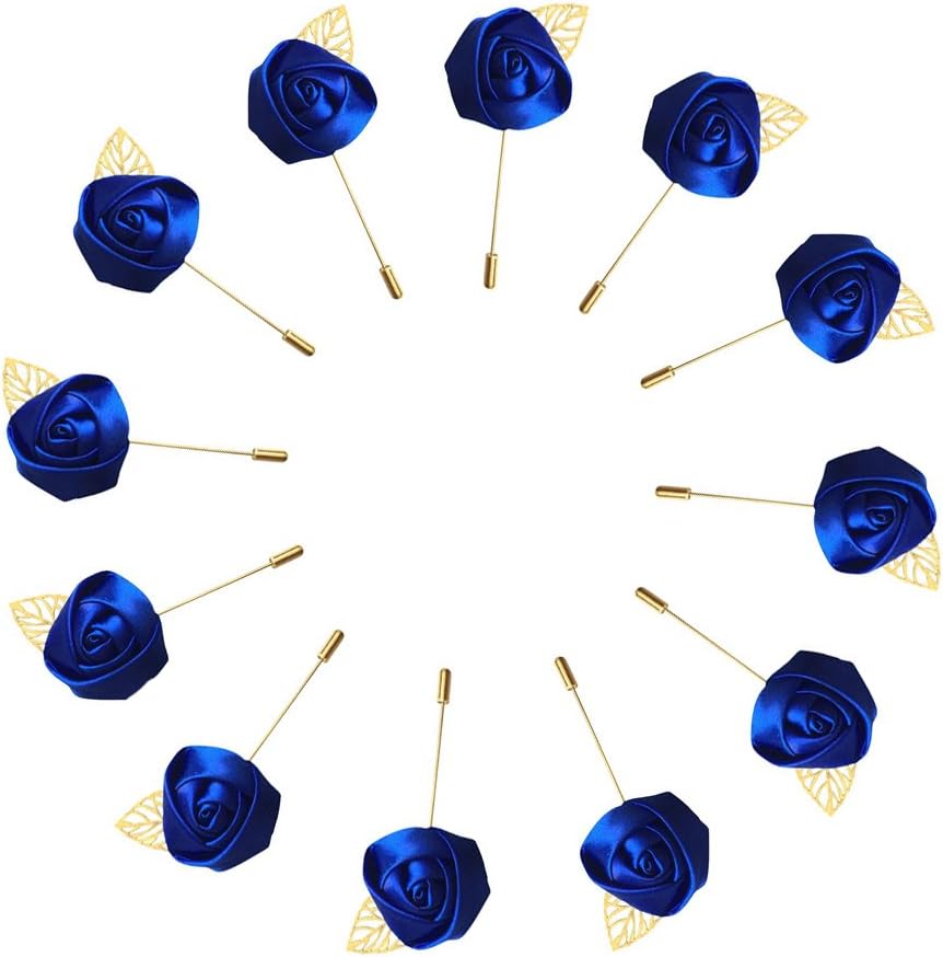 12Pieces/lot Groom Boutonniere Wedding Silk Rose(3.5cm) Flowers Accessories Prom Pin Man Suit Decoration Royal Blue